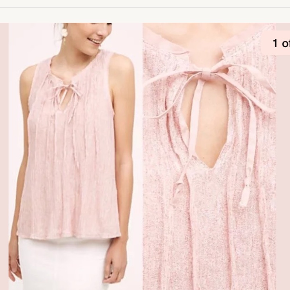 Meadow Rue Anthropologie Blush Pleated Tank Shirt